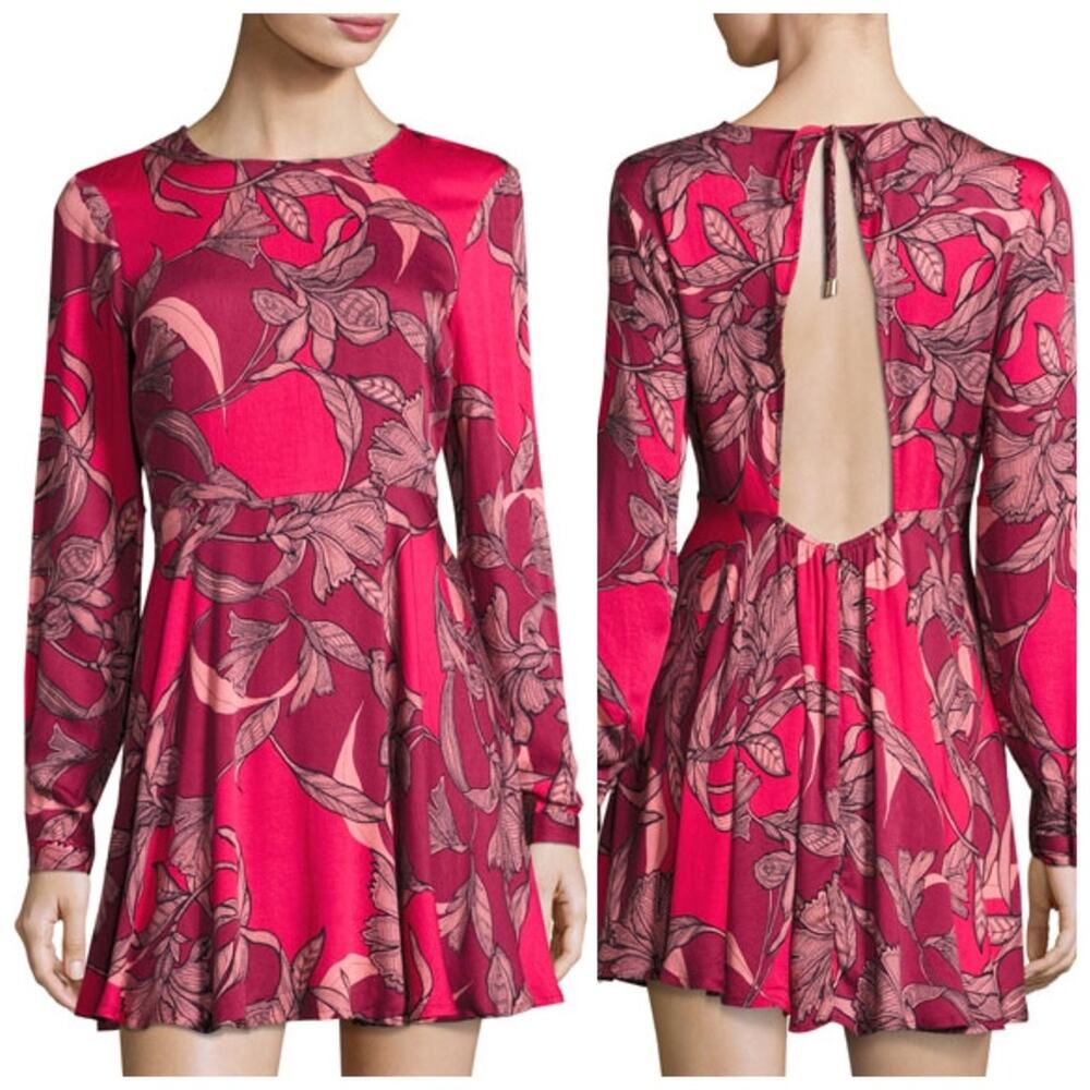 MinkPink NWT Floral Red & Pink Femme Fatale Fit & Flare Boho Hippy Dress L